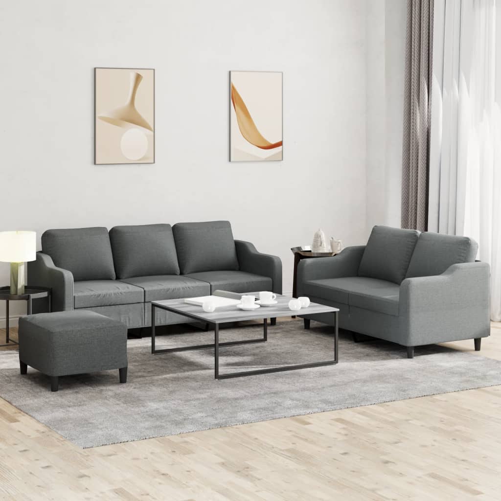 Ensemble de canapés 3 pcs avec coussins Gris foncé Tissu