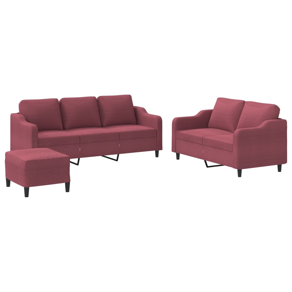 Ensemble de canapés 3 pcs avec coussins Rouge bordeaux Tissu