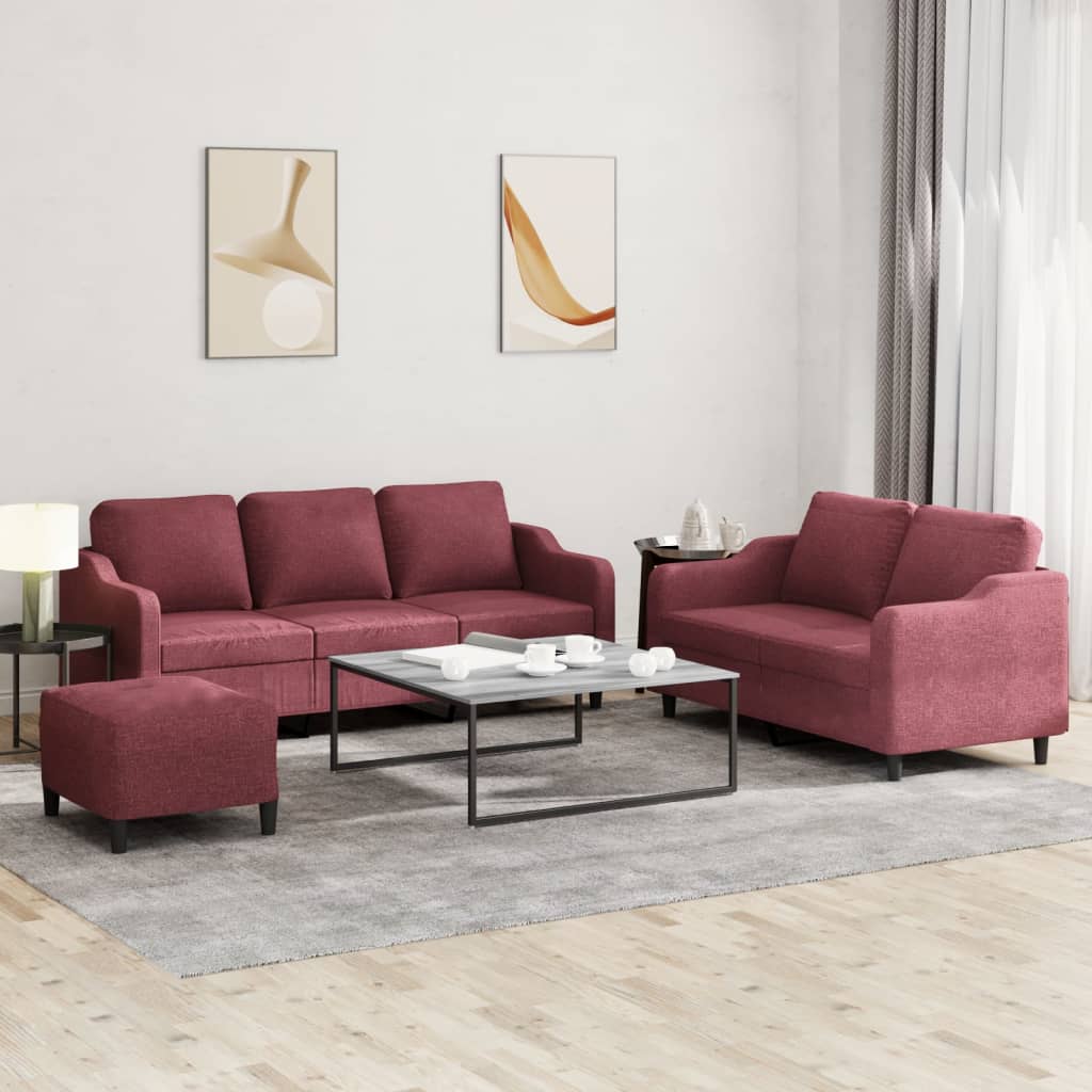 Ensemble de canapés 3 pcs avec coussins Rouge bordeaux Tissu