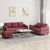 Ensemble de canapés 3 pcs avec coussins Rouge bordeaux Tissu