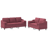 Ensemble de canapés 2 pcs avec coussins rouge bordeaux tissu