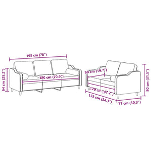 Ensemble de canapés 2 pcs avec coussins rouge bordeaux tissu