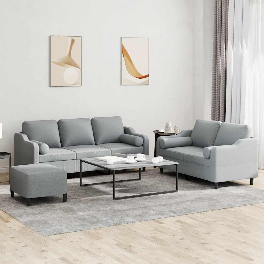 Ensemble de canapés 3 pcs coussins gris clair tissu