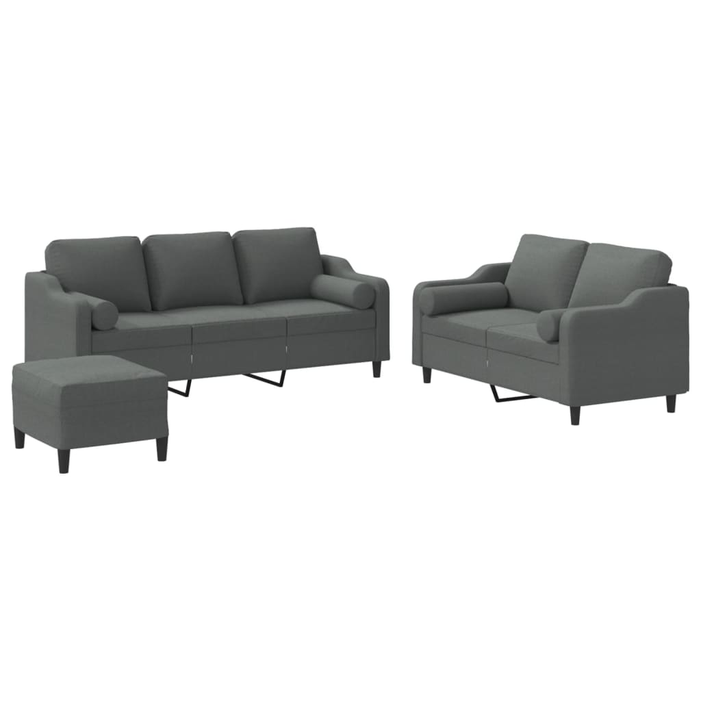Ensemble de canapés 3 pcs coussins gris foncé tissu