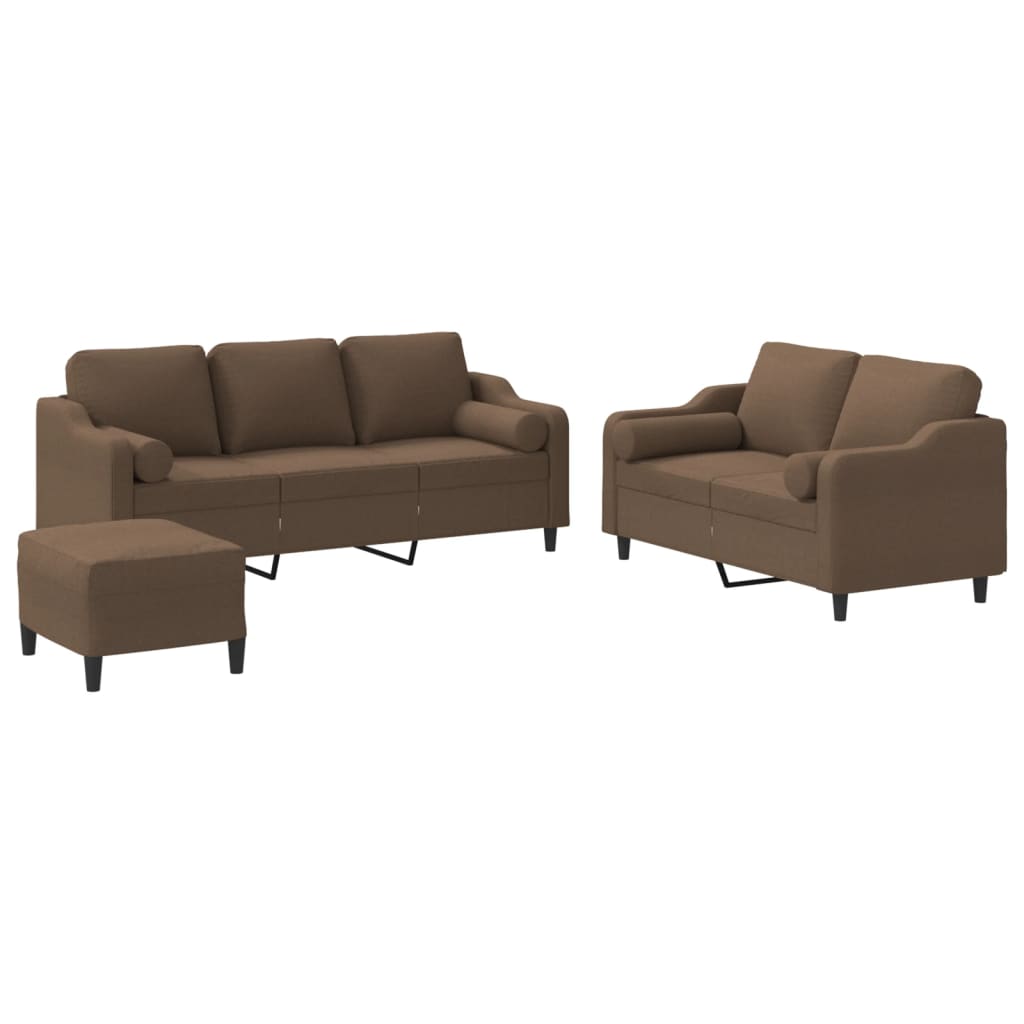 Ensemble de canapés 3 pcs avec coussins marron tissu