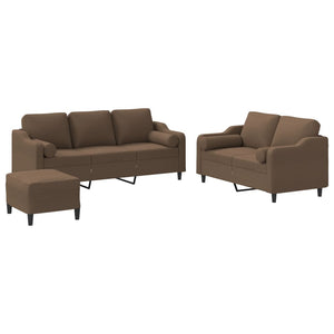Ensemble de canapés 3 pcs avec coussins marron tissu