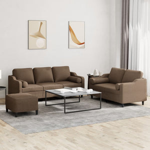 Ensemble de canapés 3 pcs avec coussins marron tissu