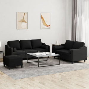 Ensemble de canapés 3 pcs avec coussins noir tissu