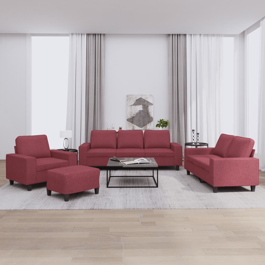 Ensemble de canapés 4 pcs rouge bordeaux tissu