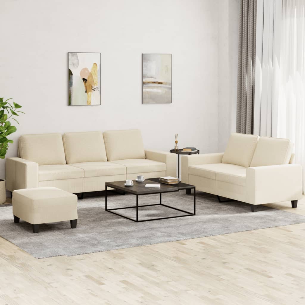 Ensemble de canapés 3 pcs crème tissu