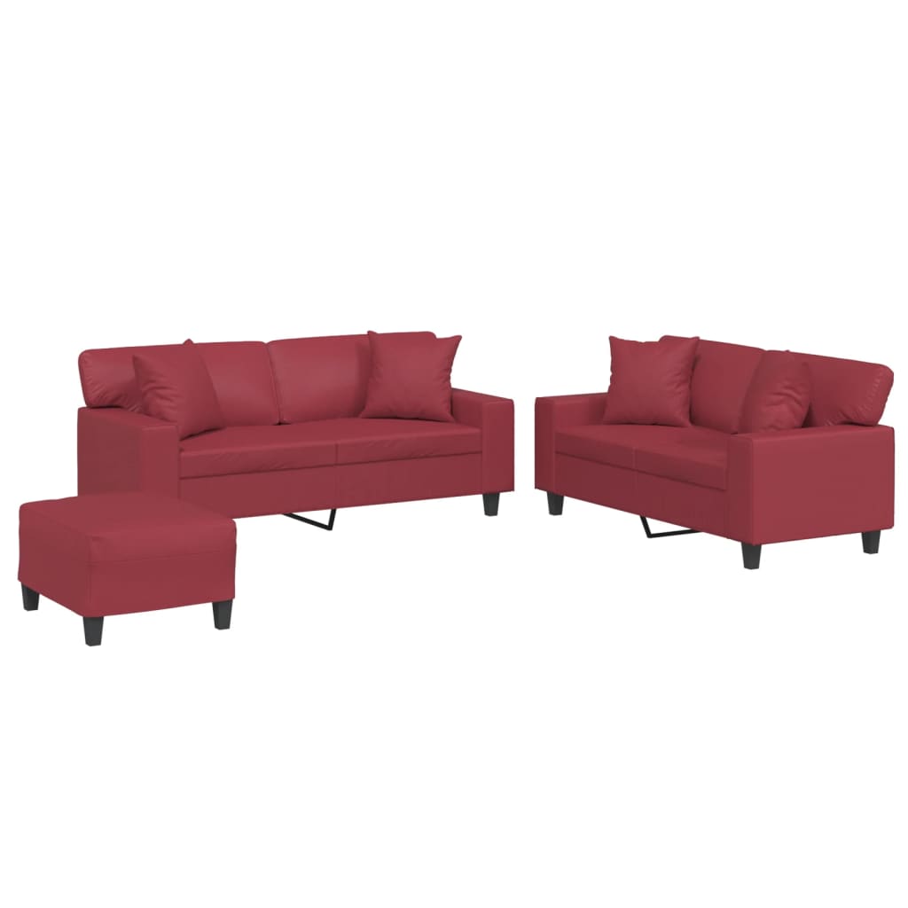 Ensemble de canapés 3 pcs et coussins rouge bordeaux similicuir