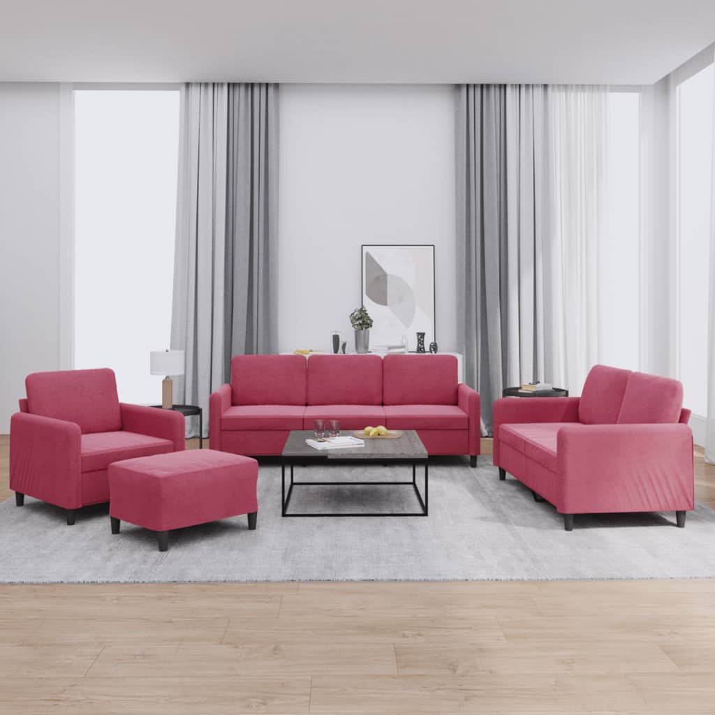Ensemble de canapés 4 pcs rouge bordeaux velours