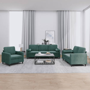 Ensemble de canapés 3 pcs avec coussins vert foncé velours