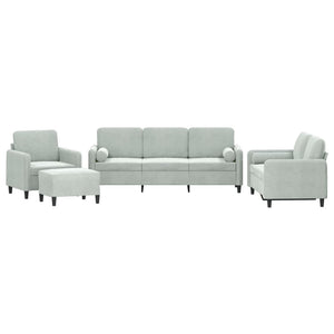 Ensemble de canapés 4 pcs avec coussins gris clair velours