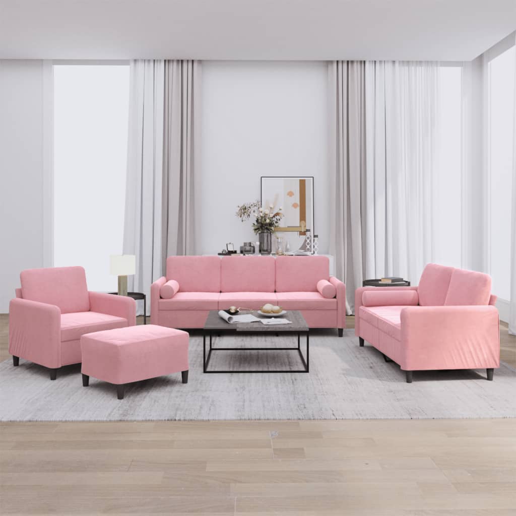 Ensemble de canapés 4 pcs avec coussins rose velours