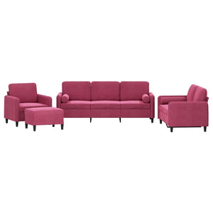 Ensemble de canapés 4 pcs avec coussins rouge bordeaux velours