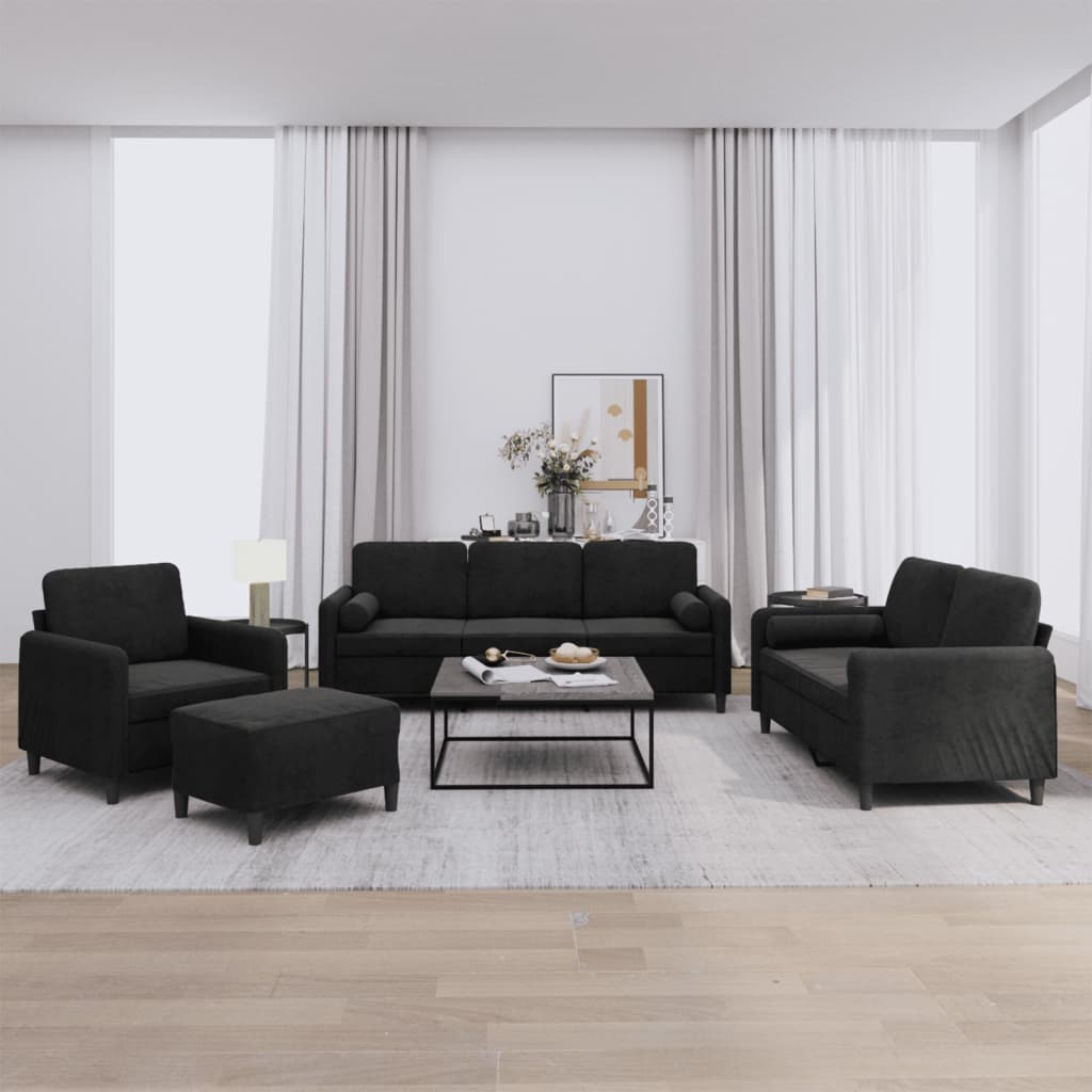 Ensemble de canapés 4 pcs avec coussins noir velours