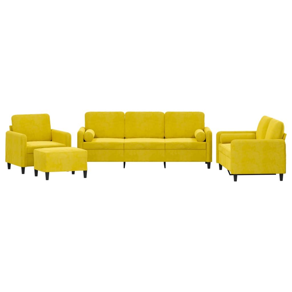 Ensemble de canapés 4 pcs avec coussins jaune velours