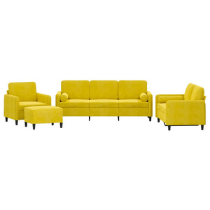 Ensemble de canapés 4 pcs avec coussins jaune velours