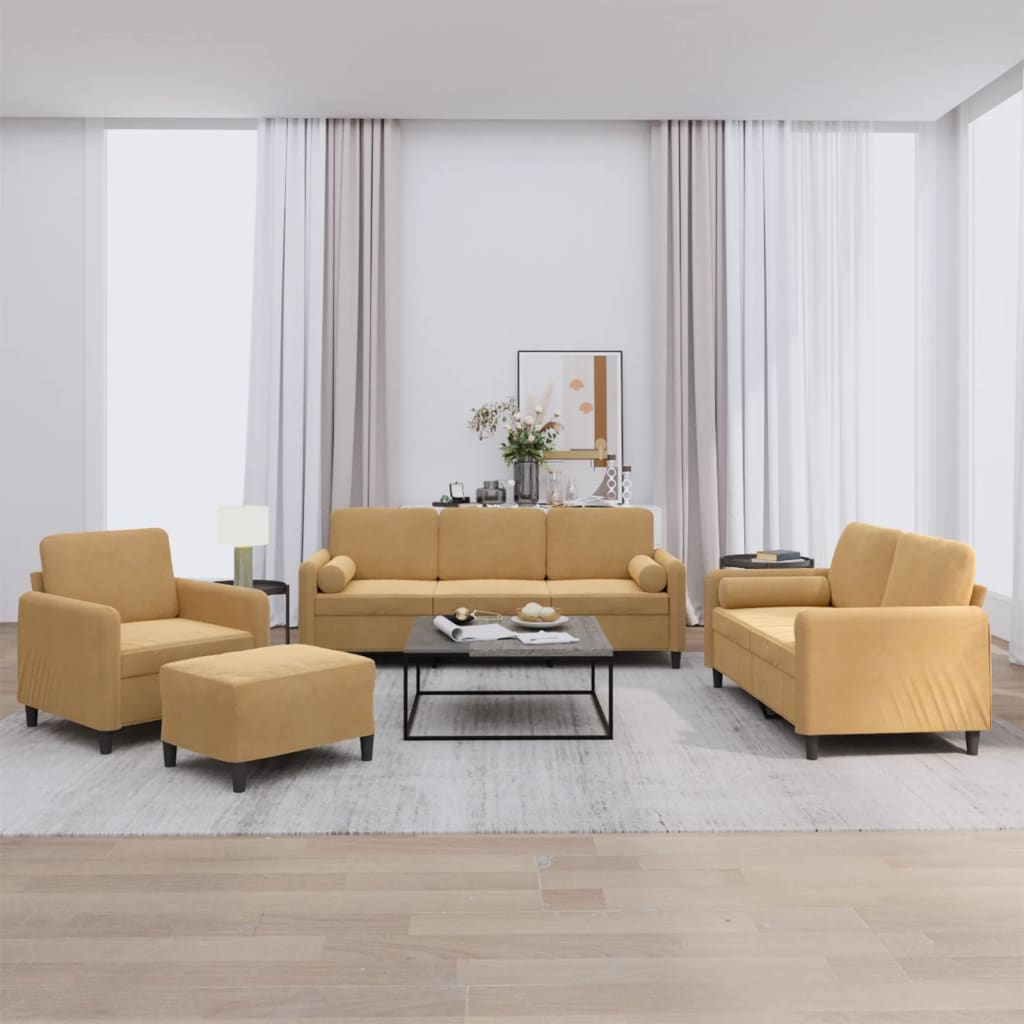 Ensemble de canapés 4 pcs avec coussins marron velours