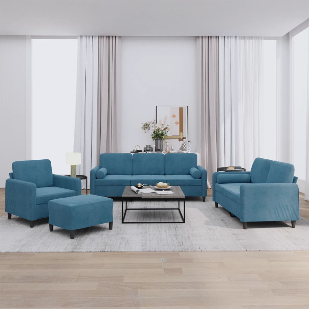 Ensemble de canapés 4 pcs avec coussins bleu velours
