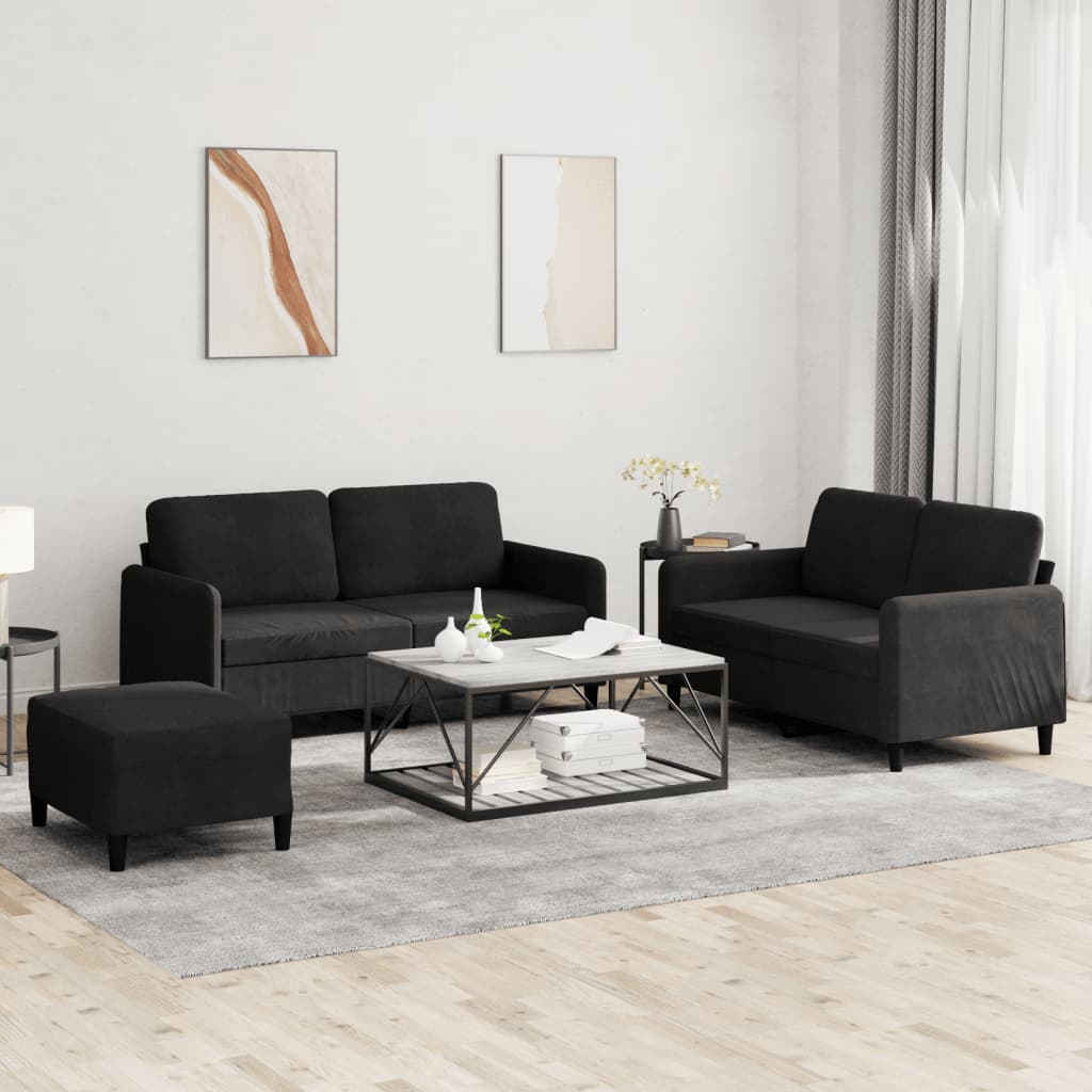 Ensemble de canapés 3 pcs noir velours