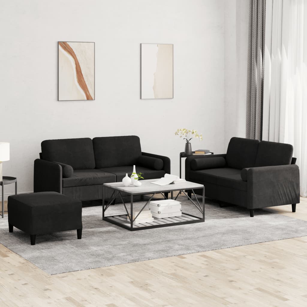 Ensemble de canapés 3 pcs avec coussins noir velours