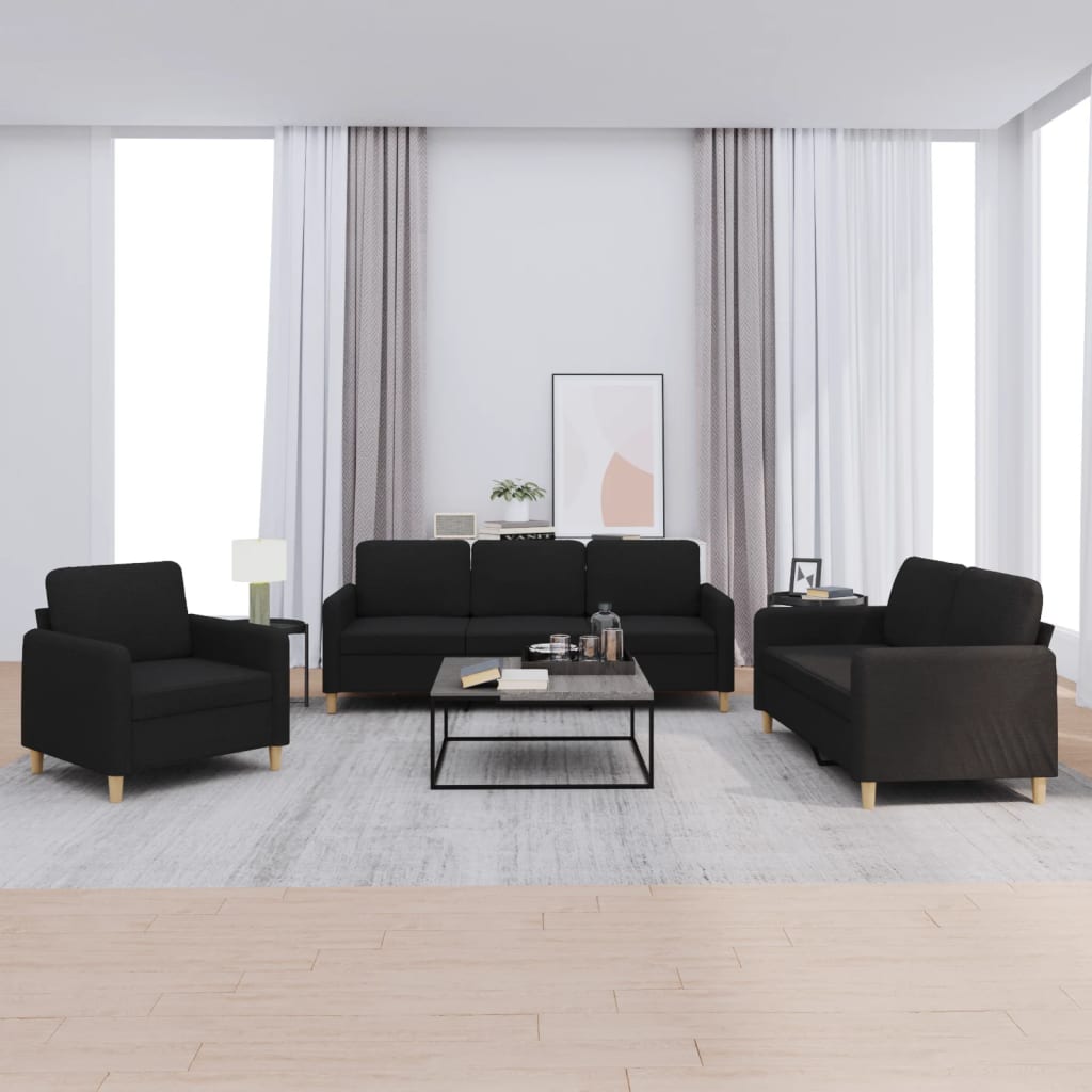 Ensemble de canapés 3 pcs avec coussins Noir Tissu
