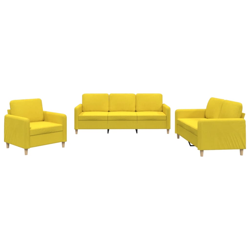 Ensemble de canapés 3 pcs avec coussins Jaune clair Tissu
