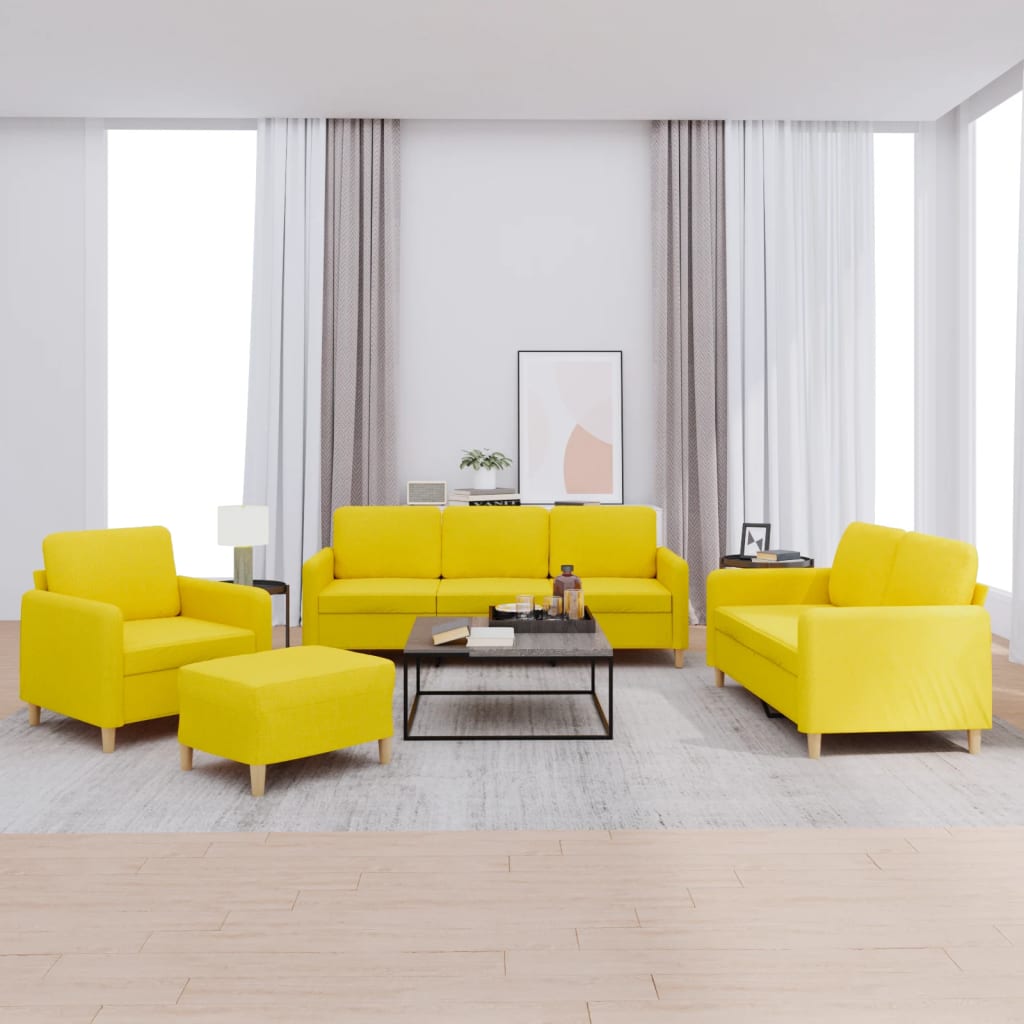Ensemble de canapés 4 pcs avec coussins Jaune clair Tissu