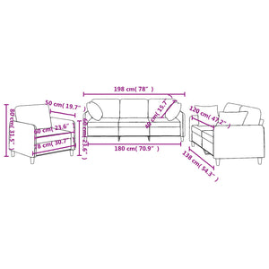 Ensemble de canapés 3 pcs avec coussins marron tissu
