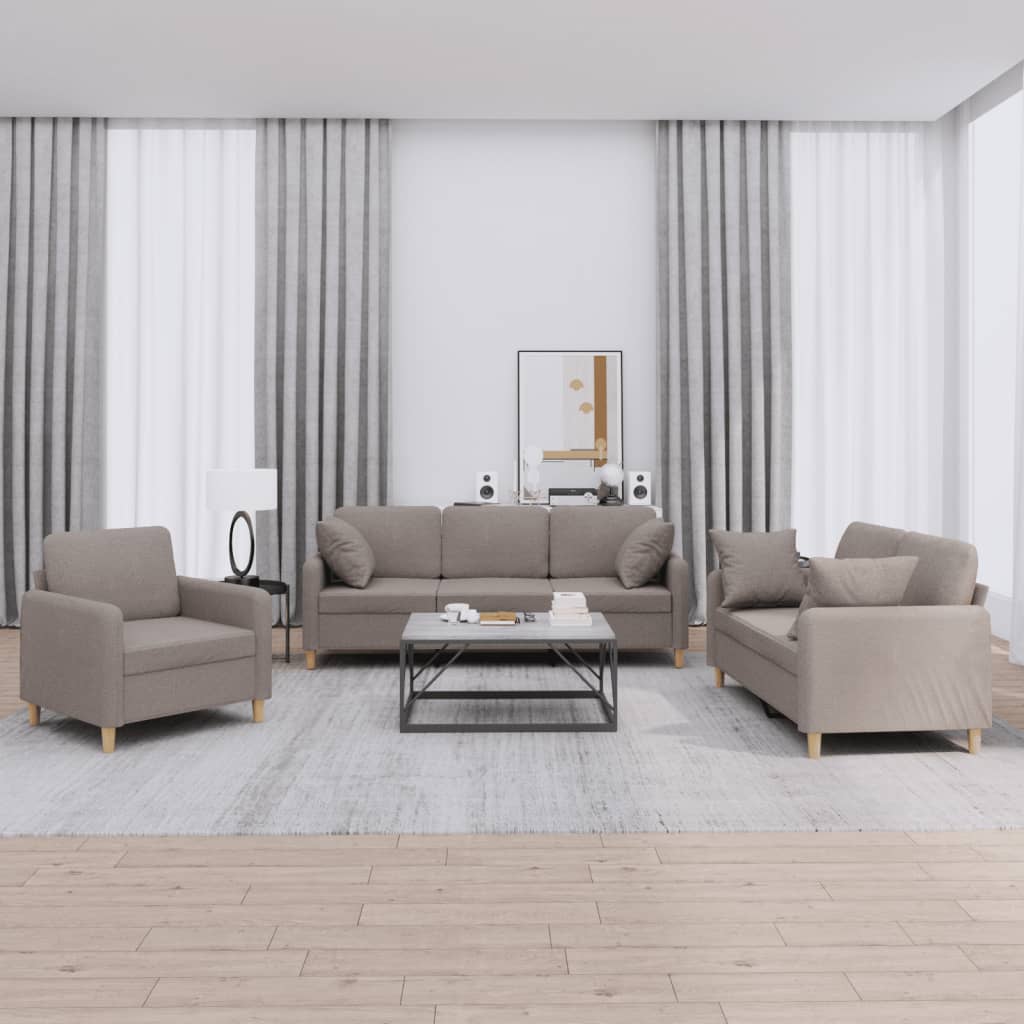 Ensemble de canapés 3 pcs avec coussins taupe tissu