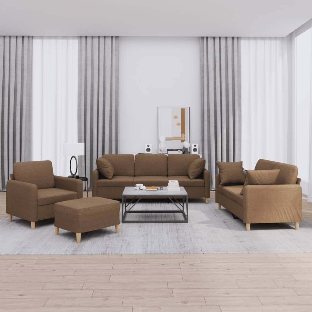 Ensemble de canapés 4 pcs avec coussins marron tissu