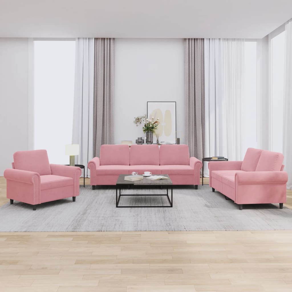 Ensemble de canapés 3 pcs avec coussins Rose Velours