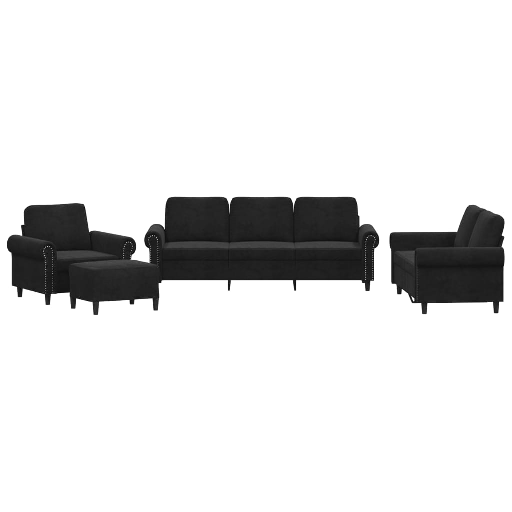 Ensemble de canapés 4 pcs avec coussins Noir Velours