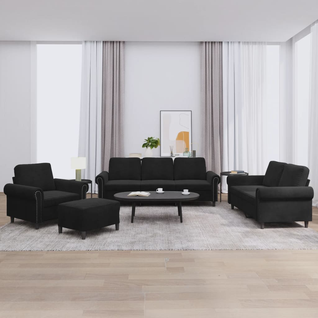Ensemble de canapés 4 pcs avec coussins Noir Velours