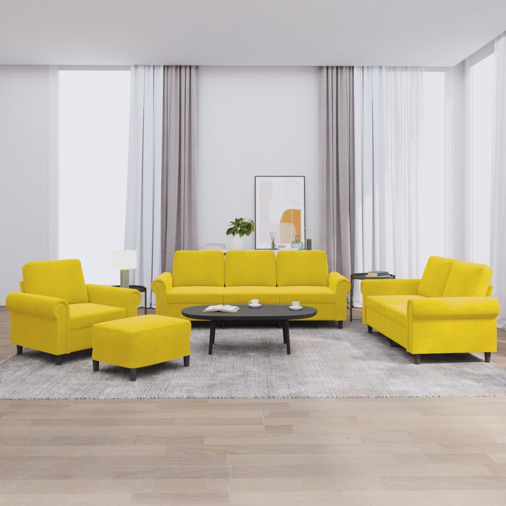 Ensemble de canapés 4 pcs avec coussins Jaune Velours