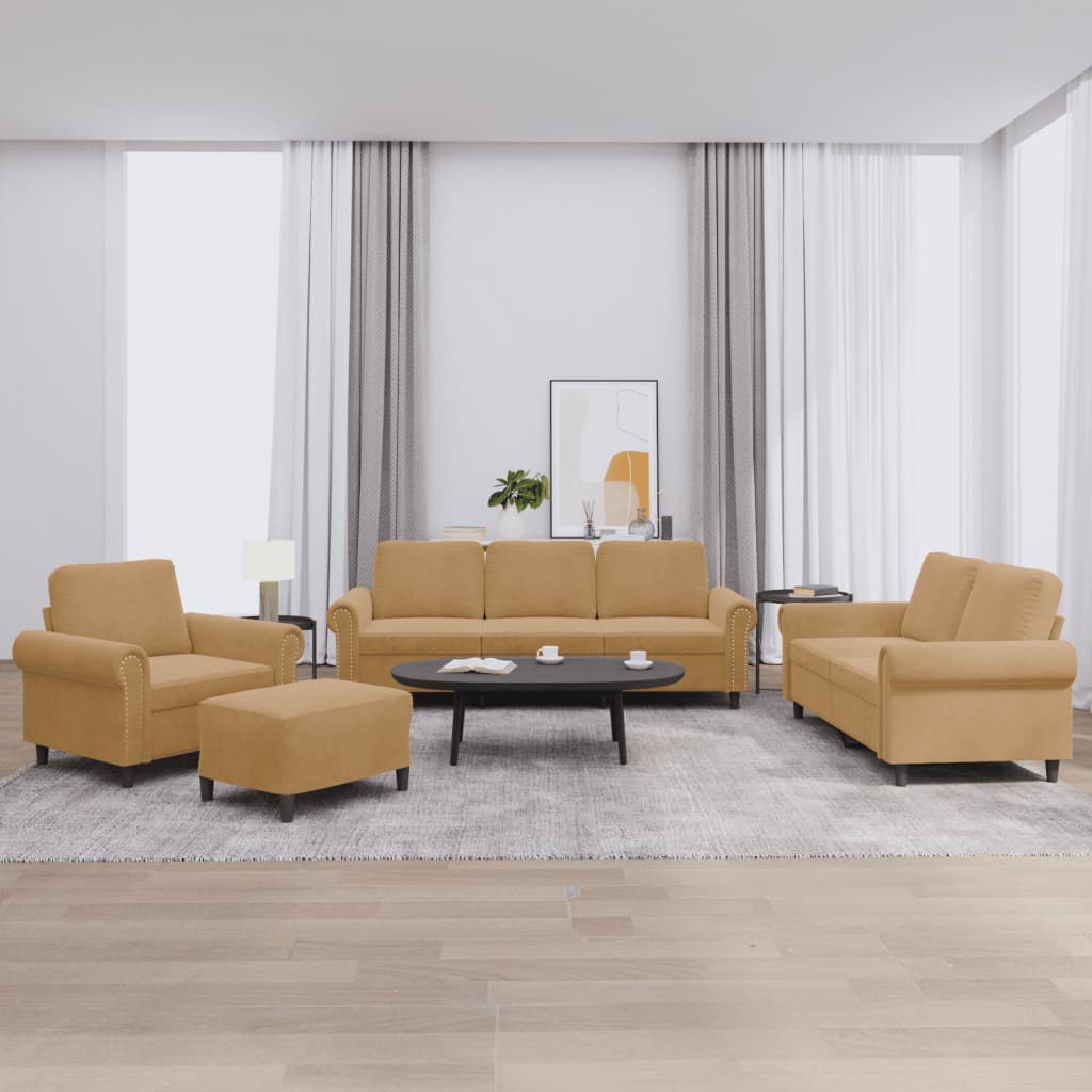 Ensemble de canapés 4 pcs avec coussins Marron Velours