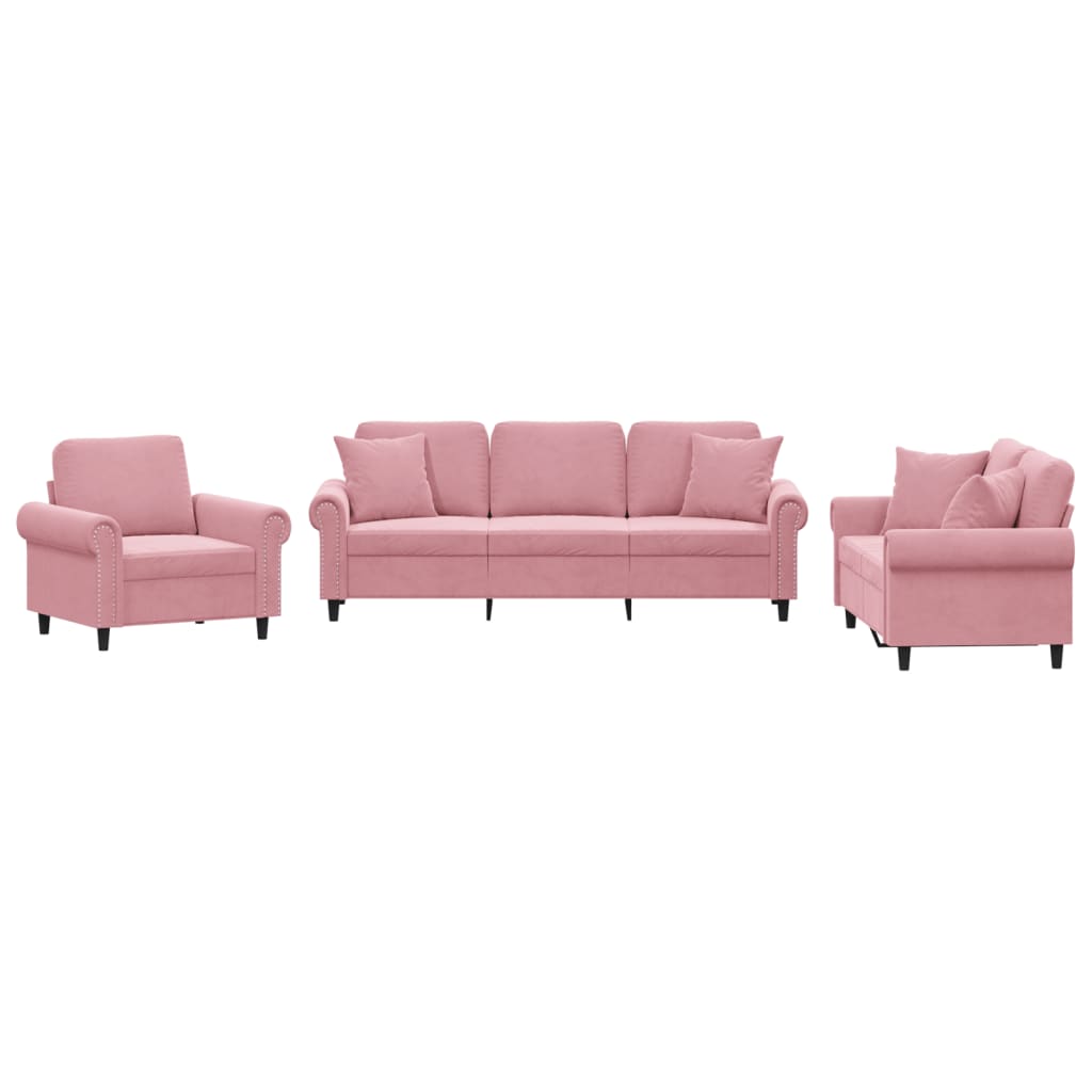 Ensemble de canapés 3 pcs avec coussins rose velours
