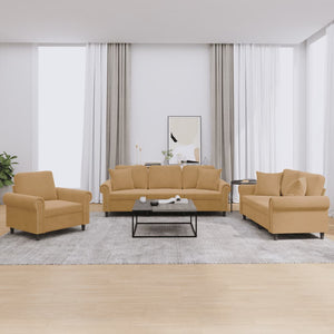 Ensemble de canapés 3 pcs avec coussins marron velours
