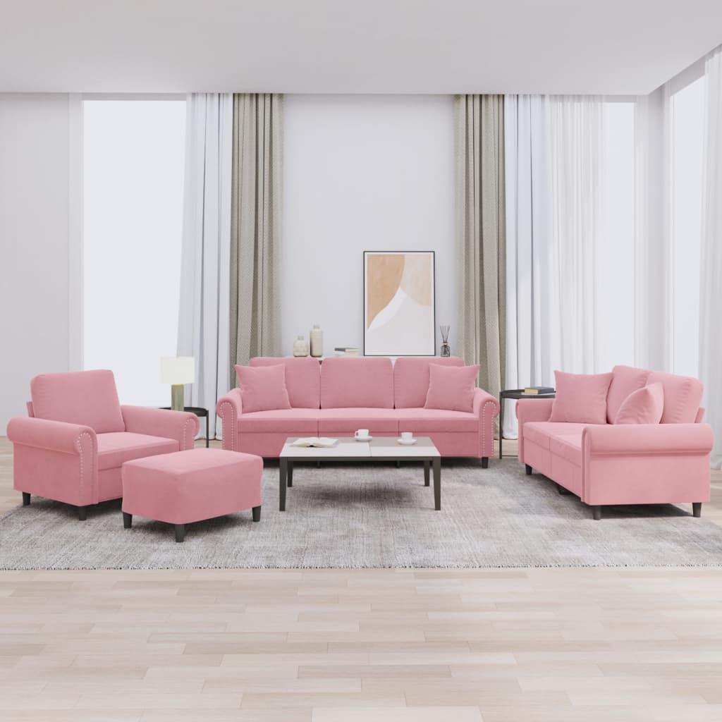 Ensemble de canapés 4 pcs avec coussins rose velours