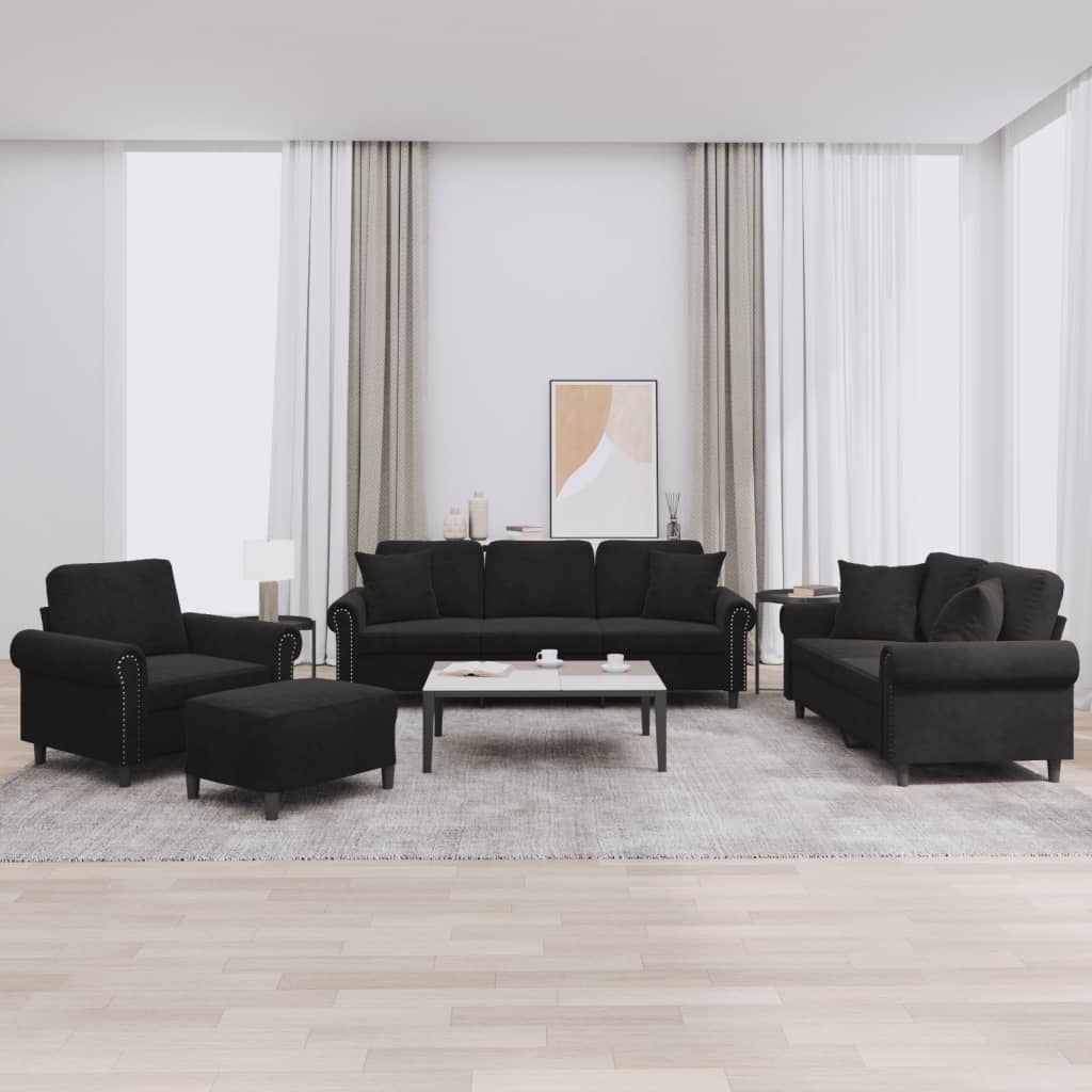 Ensemble de canapés 4 pcs avec coussins noir velours
