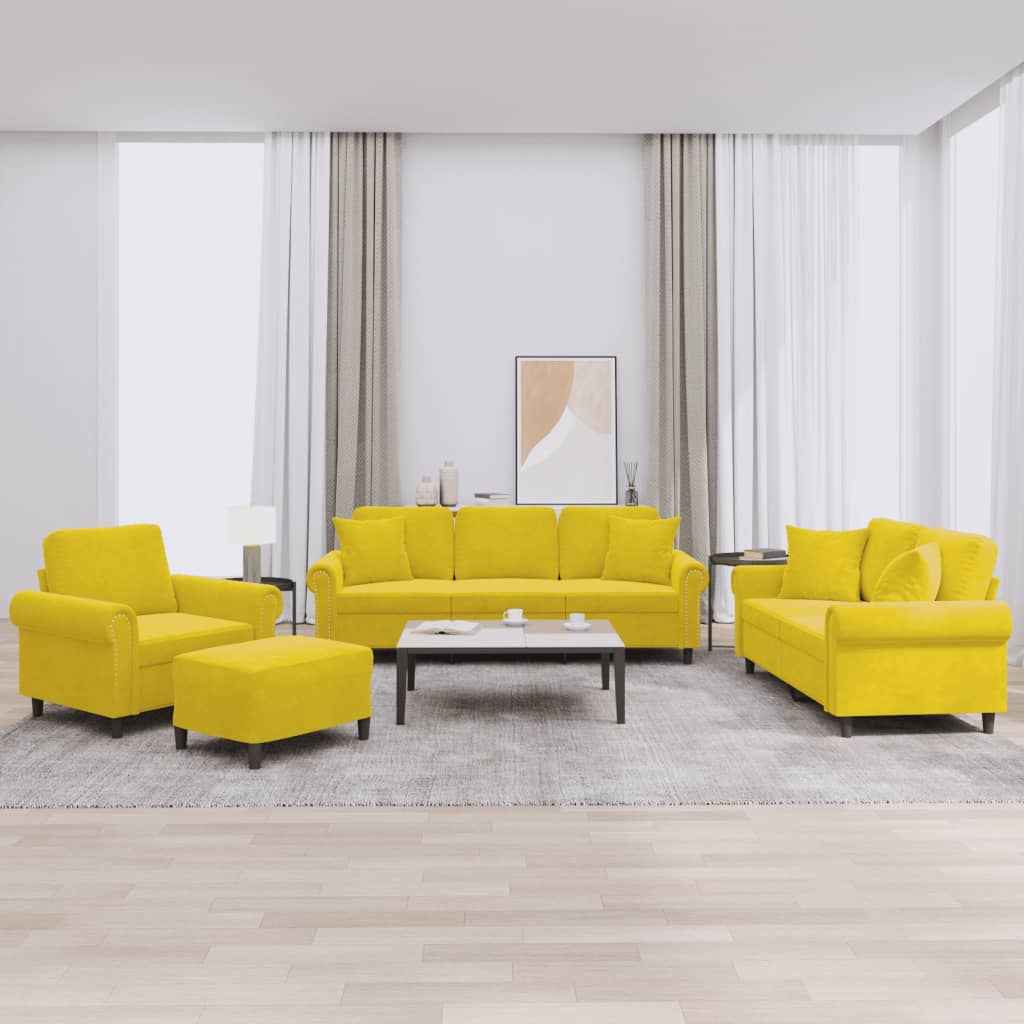 Ensemble de canapés 4 pcs avec coussins jaune velours