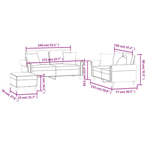 Ensemble de canapés 3 pcs avec coussins jaune velours