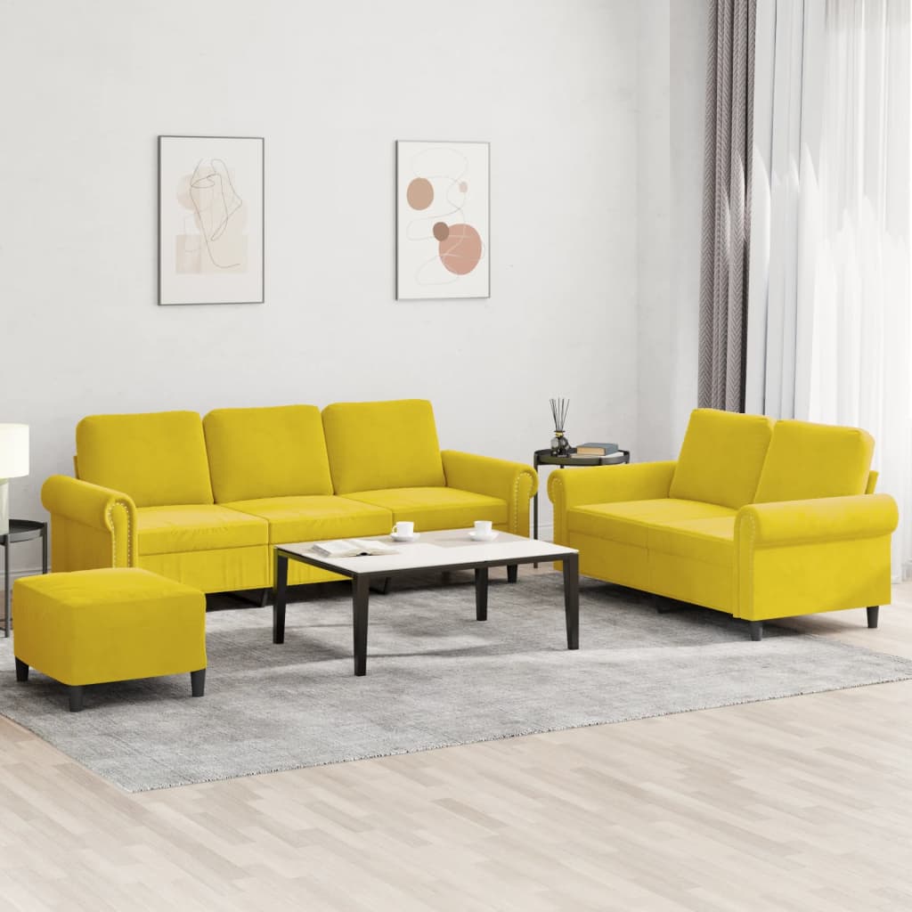 Ensemble de canapés 3 pcs avec coussins Jaune Velours