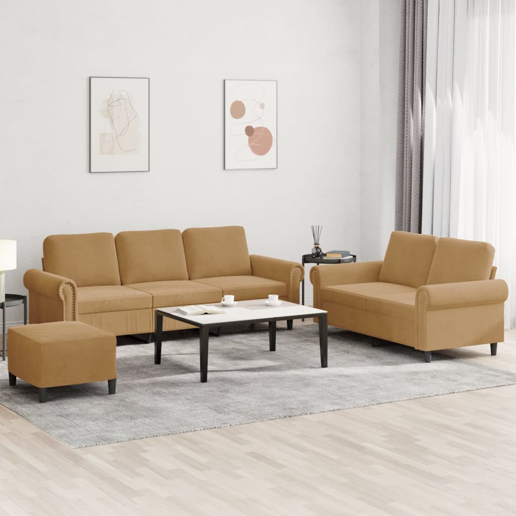 Ensemble de canapés 3 pcs avec coussins Marron Velours