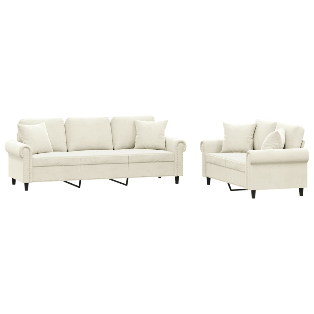 Ensemble de canapés 2 pcs avec coussins crème velours