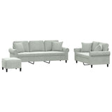 Ensemble de canapés 3 pcs avec coussins gris clair velours