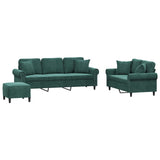 Ensemble de canapés 3 pcs avec coussins vert foncé velours
