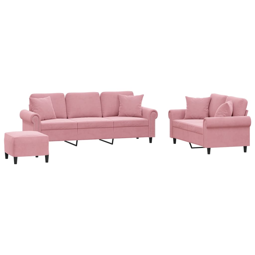 Ensemble de canapés 3 pcs avec coussins rose velours